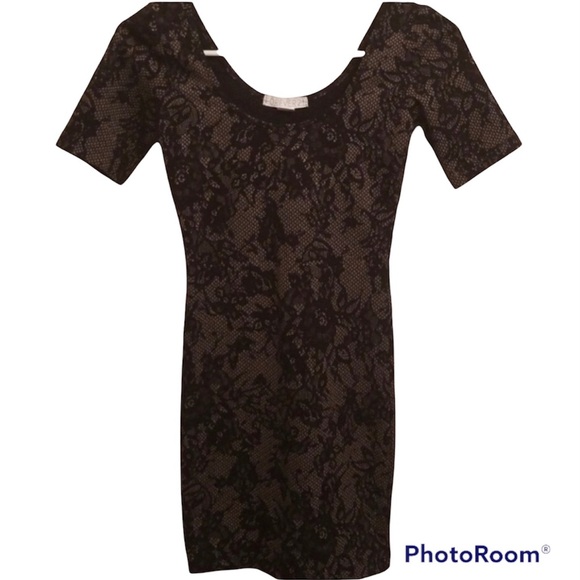 Forever 21 Dress Lace Print Stretch Short Sleeve SP Small Petite Scoop Neck New - Picture 1 of 4